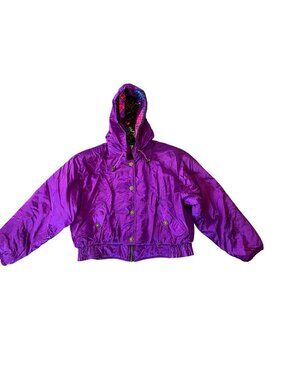 Obermeyer Ladies Purple Stardust I Nylon Jacket Hood Retro Print Lining Size 12